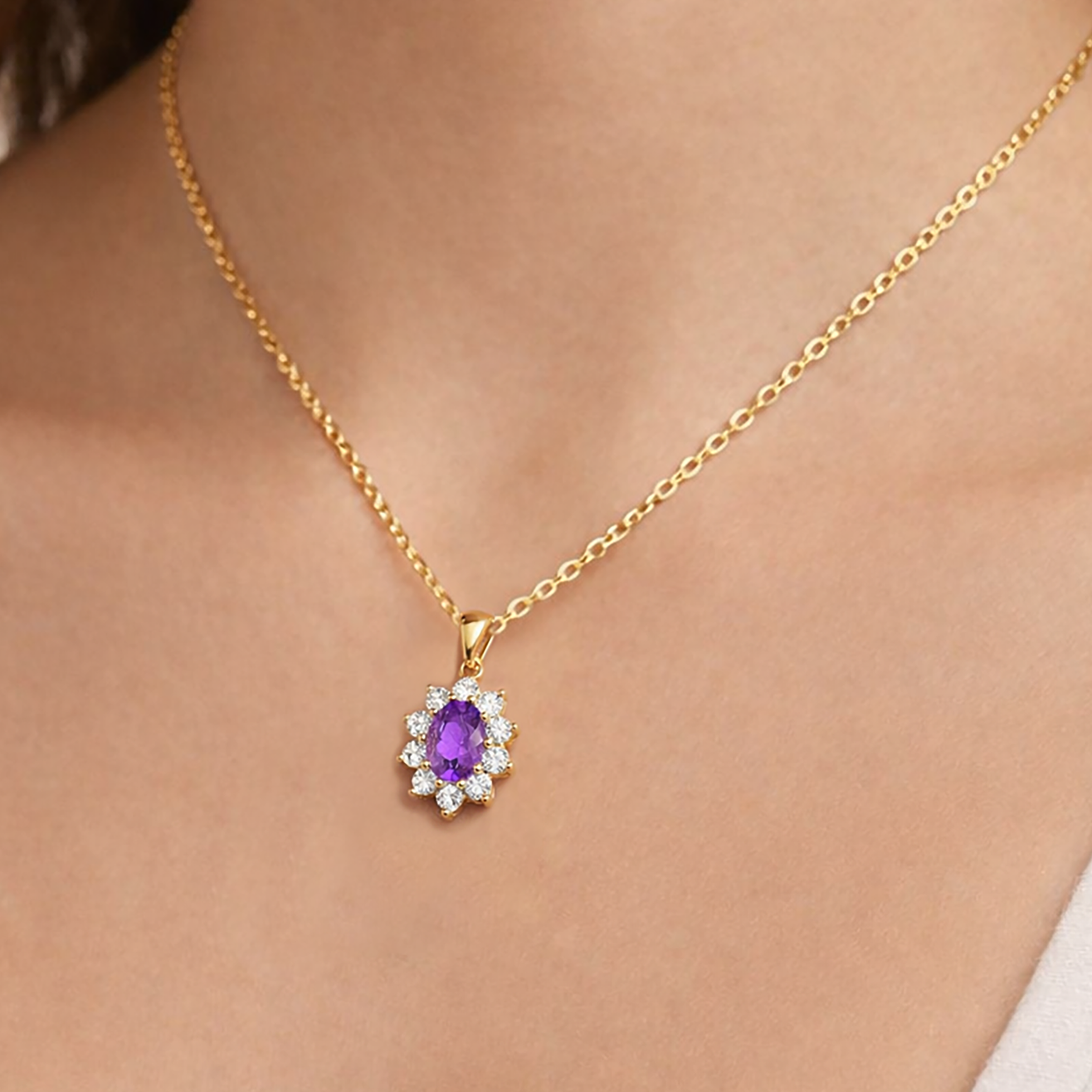 Collier Améthyste & Zirconiums – Plaqué Or 18 Carats
