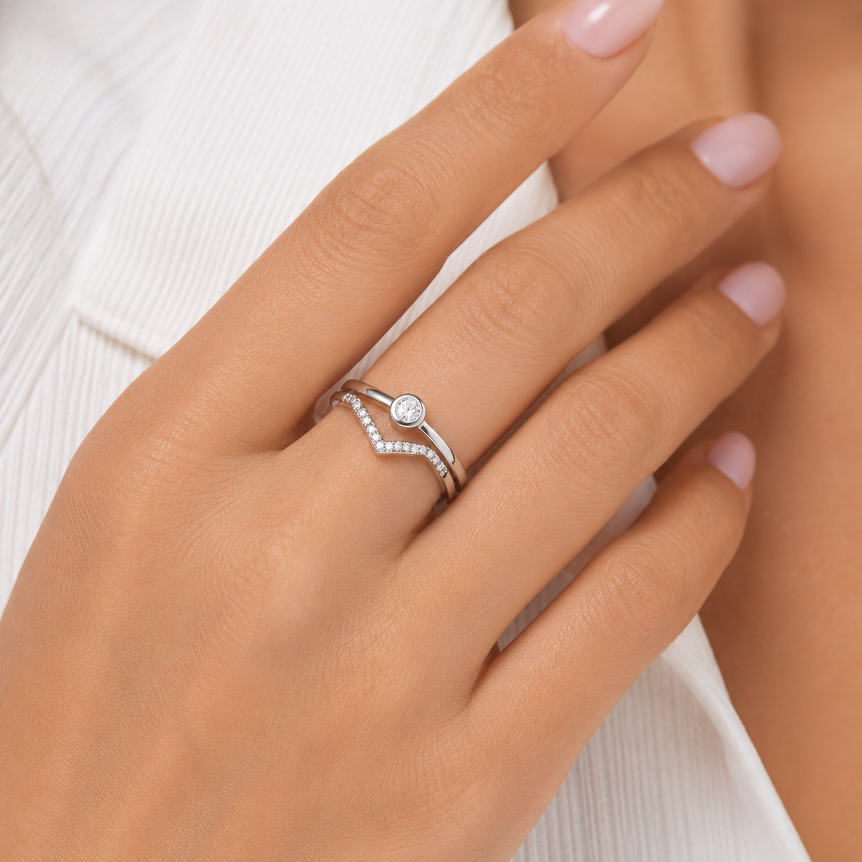 Bague Double Élégance Argent 925 Rhodié & Zirconiums