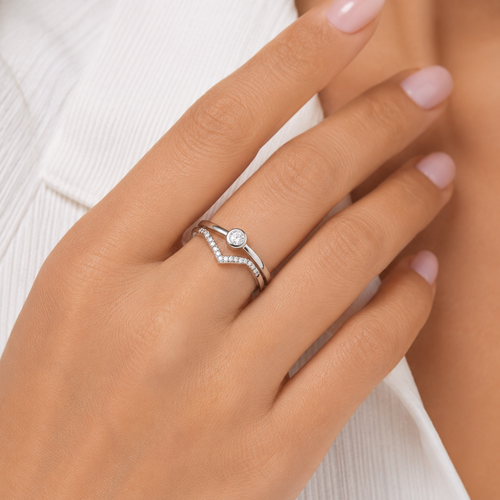 Bague Double Élégance Argent 925 Rhodié & Zirconiums