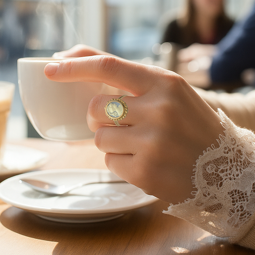 Bague Camée Bleu – Plaqué Or  | Bijou Femme Élégant & Intemporel