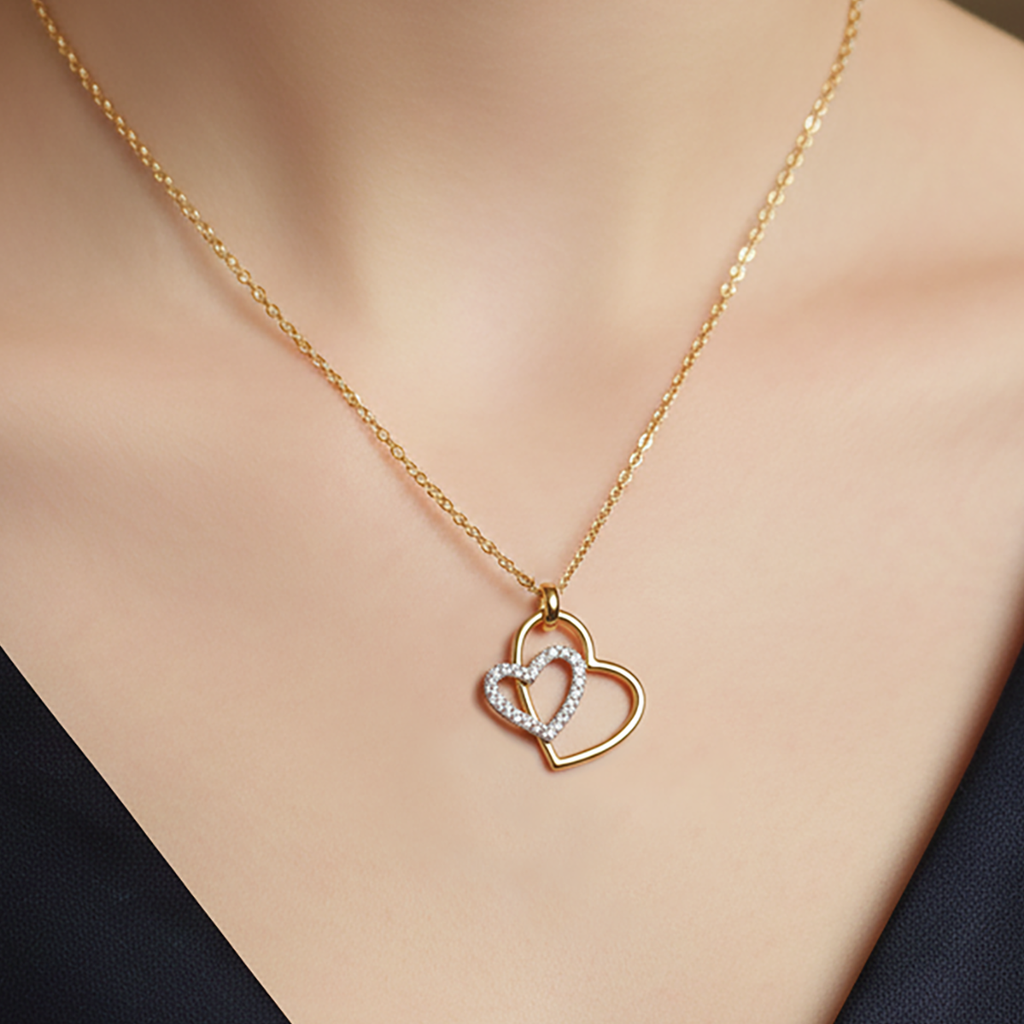 Collier Cœur Entrelacé – Plaqué Or Jaune & Blanc, Zirconium