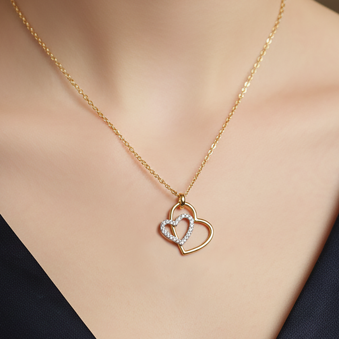 Collier Cœur Entrelacé – Plaqué Or Jaune & Blanc, Zirconium