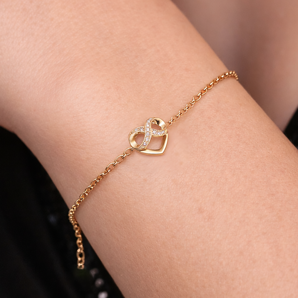 Bracelet Cœur Infini en Plaqué Or 18 Carats & Zirconium