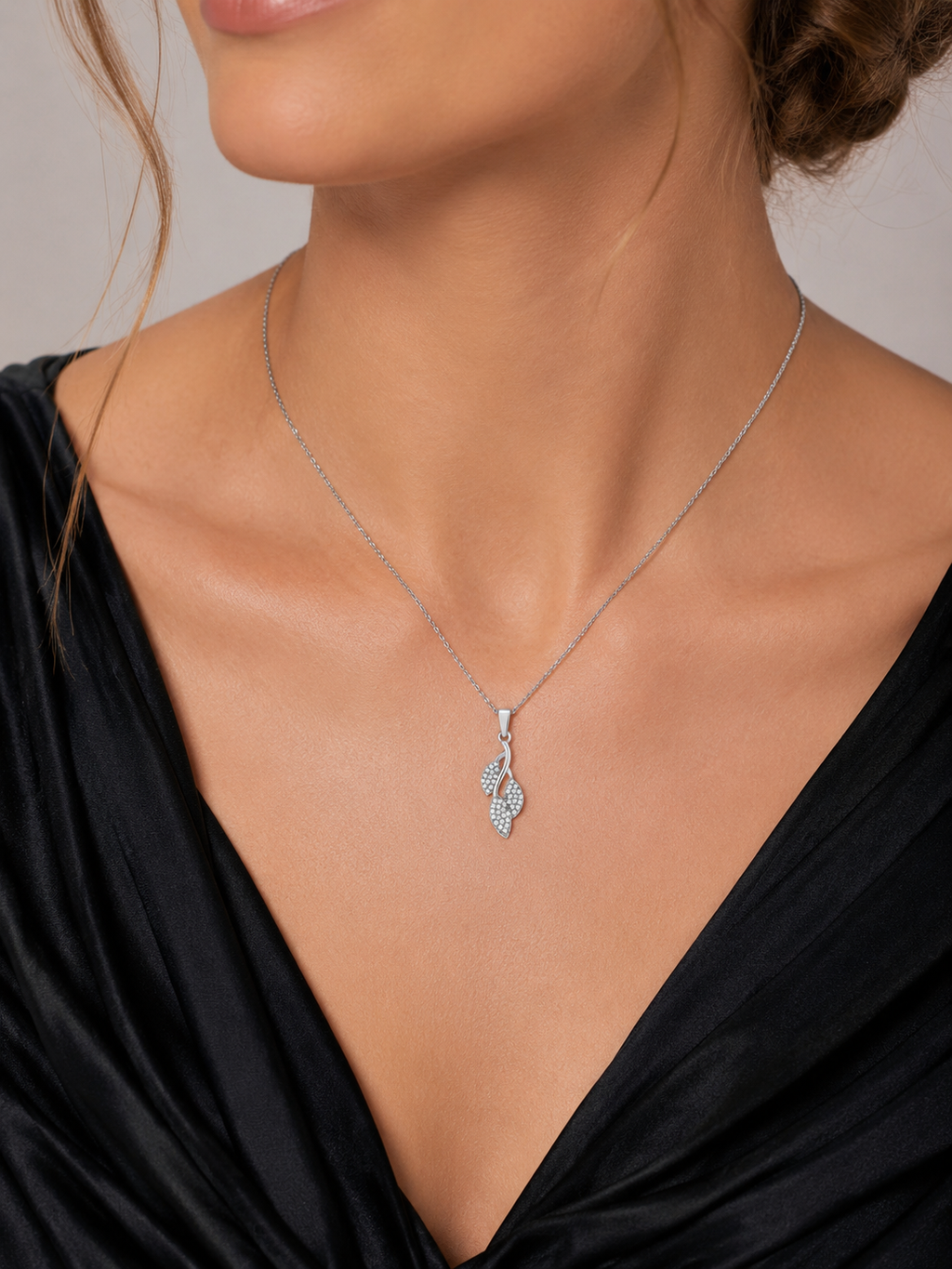 Collier Feuillage en Argent 925 Rhodié & Zirconiums