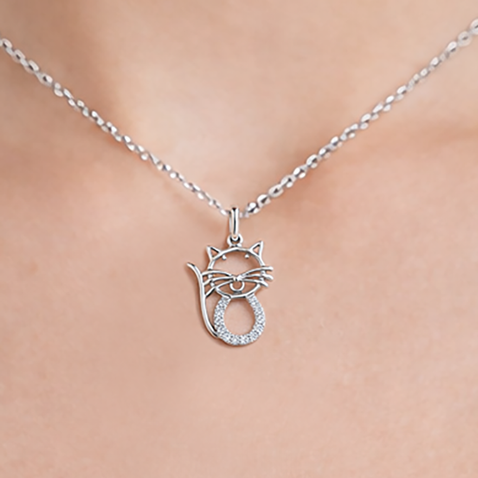 Collier Chat Élégance – Argent 925 Rhodié & Zirconiums