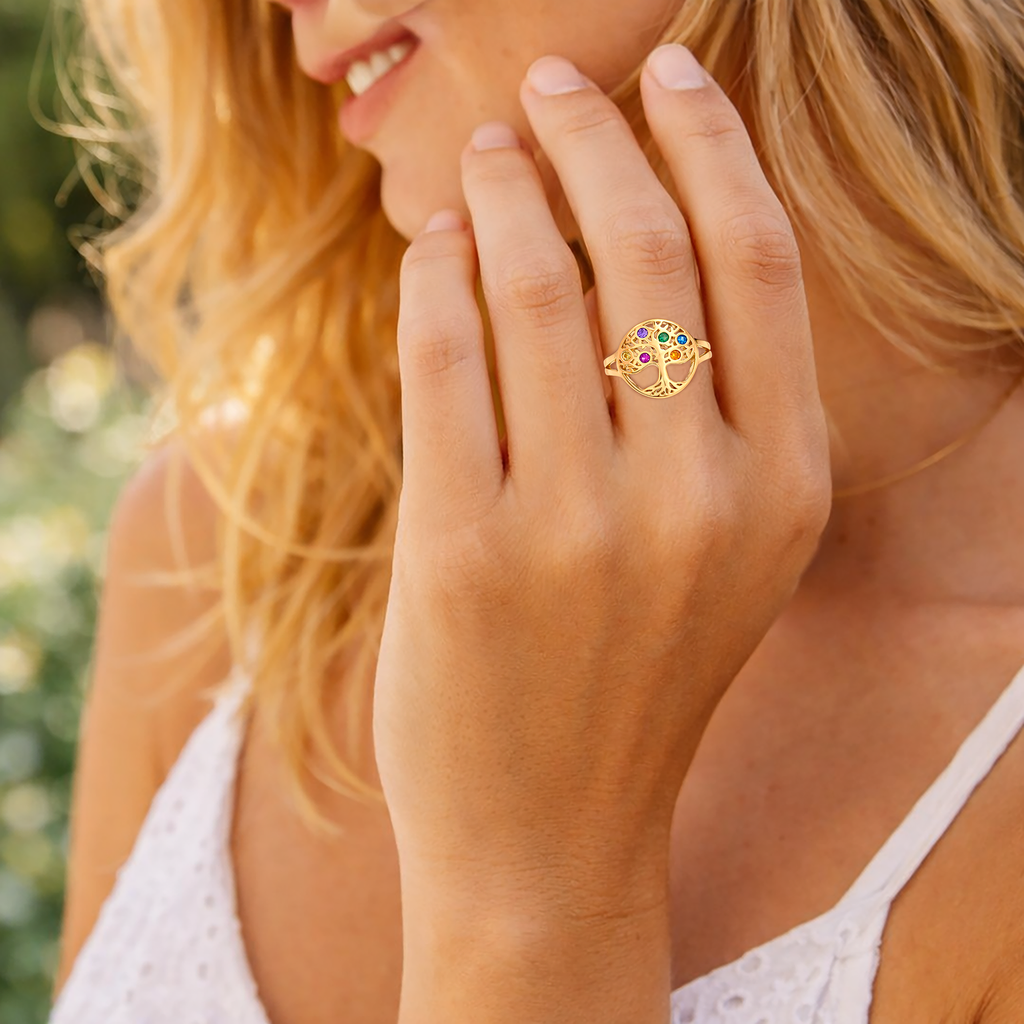 Bague Arbre de Vie – Plaqué Or 18 Carats & Zirconium Multicolore