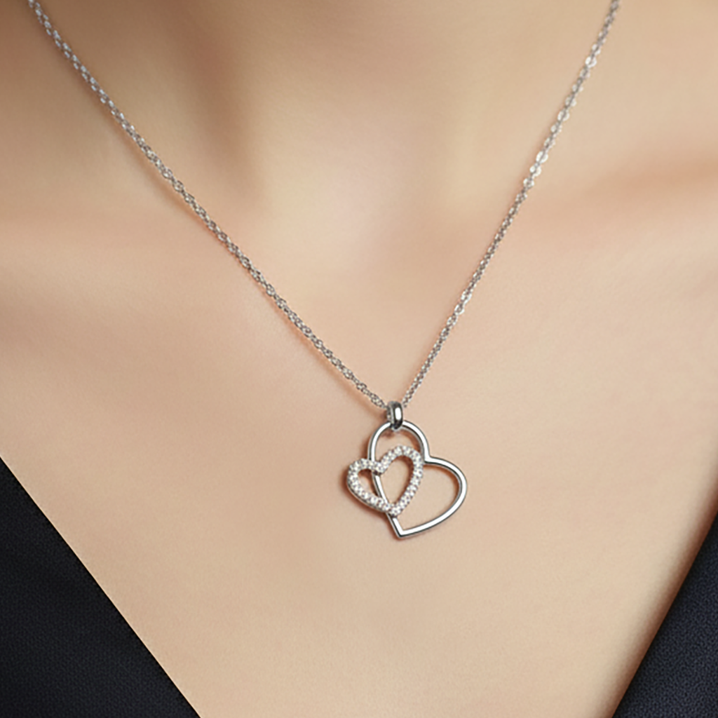 Collier Cœur Entrelacé en Argent 925 Rhodié & Zirconium
