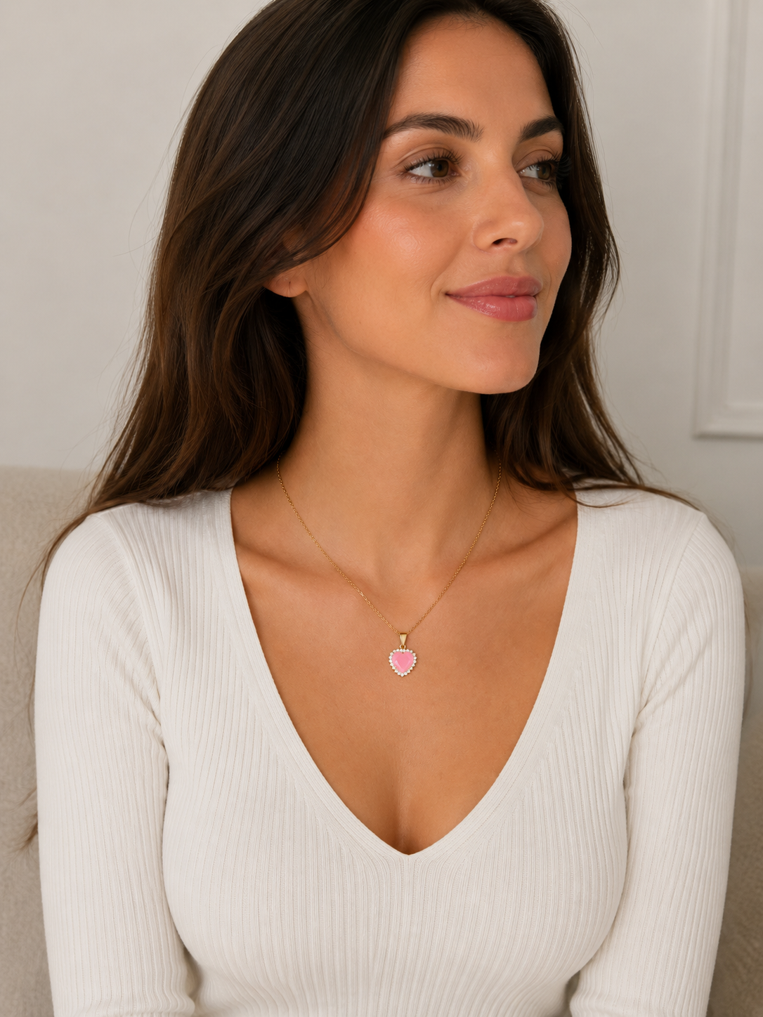Collier Cœur Rose – Plaqué Or Jaune 18 Carats