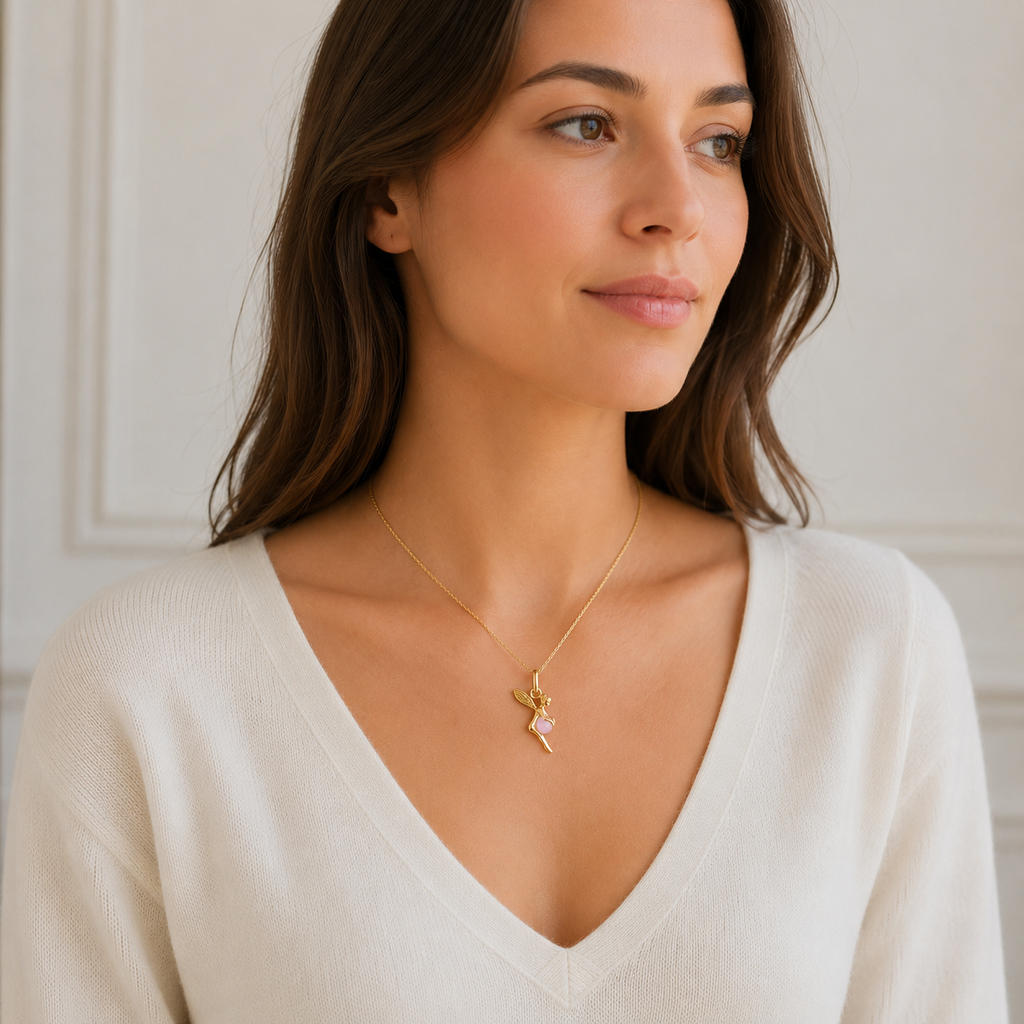 Collier Fée Quartz Rose – Plaqué Or Jaune 18 Carats