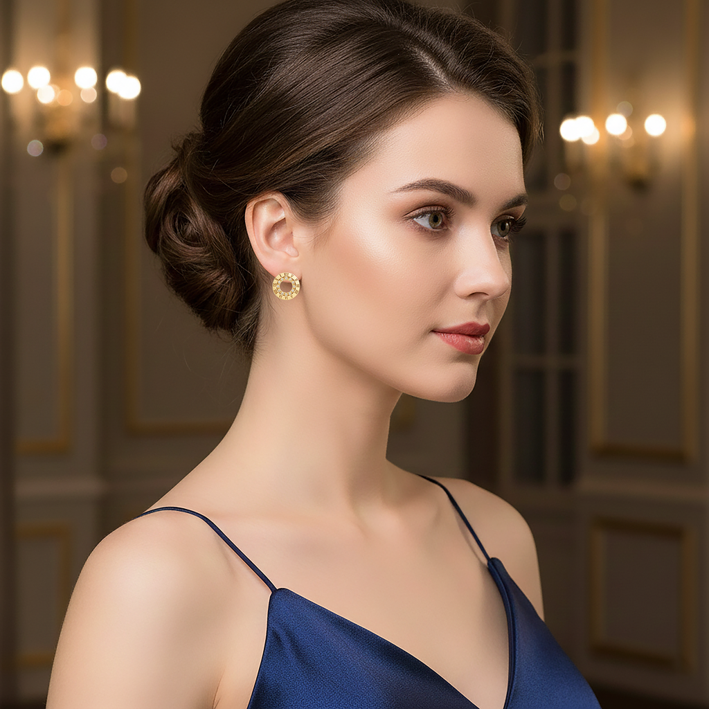 Boucles d’oreilles Cercle Romain – Plaqué Or & Zirconium – Style Luxueux