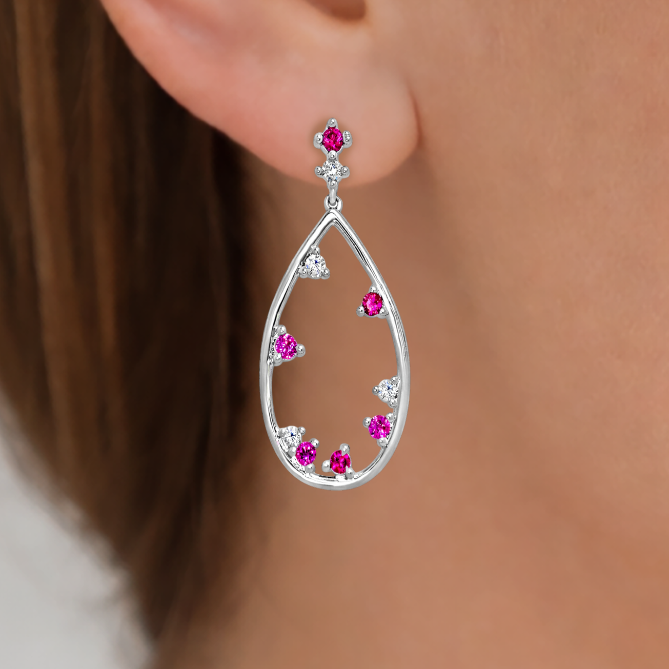 Boucles d’Oreilles Goutte Argent 925 Rhodié & Zirconiums Roses