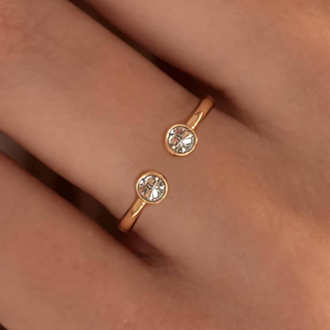 Bague ouverte double zirconium – Plaqué or