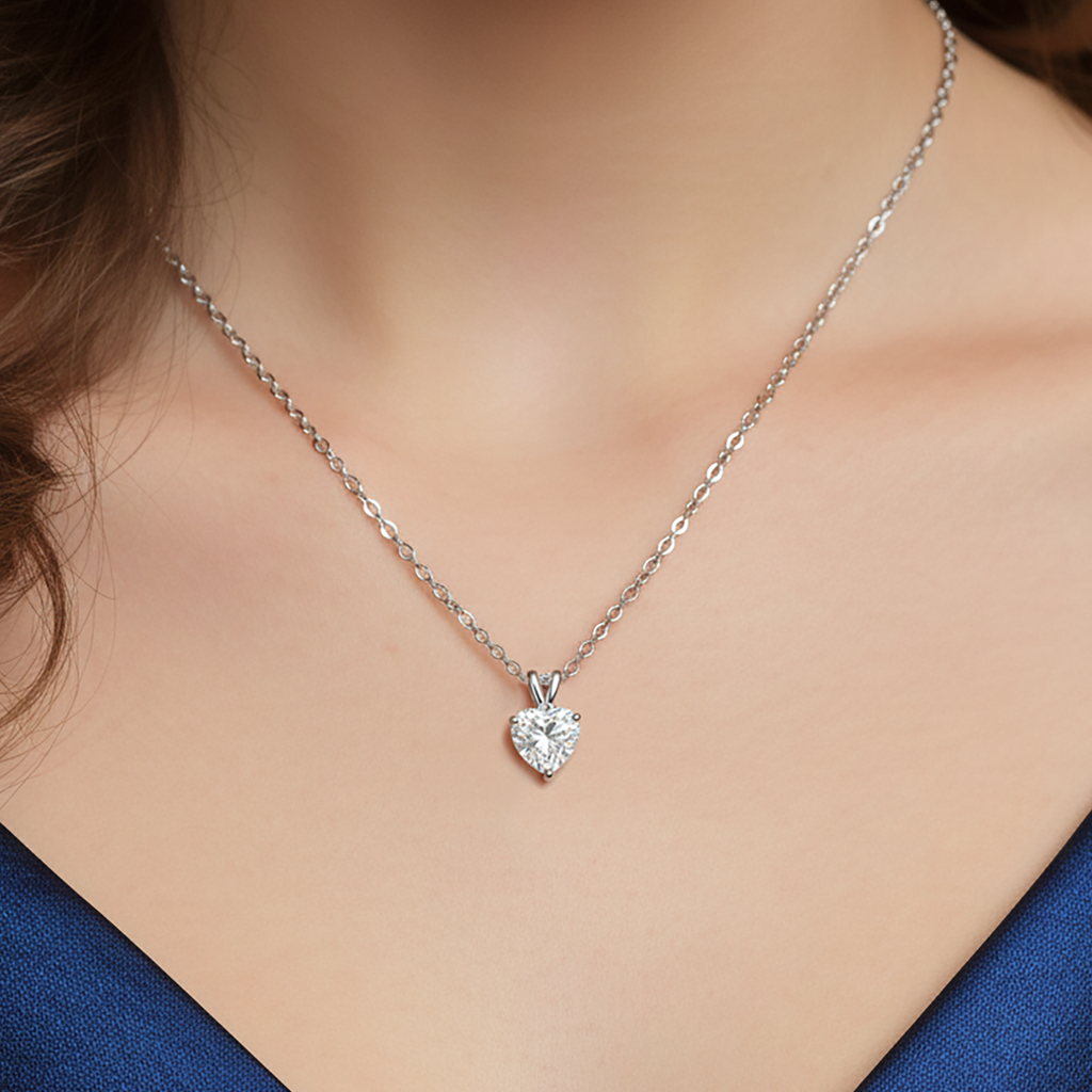 Collier Cœur en Argent 925 Rhodié & Zirconium