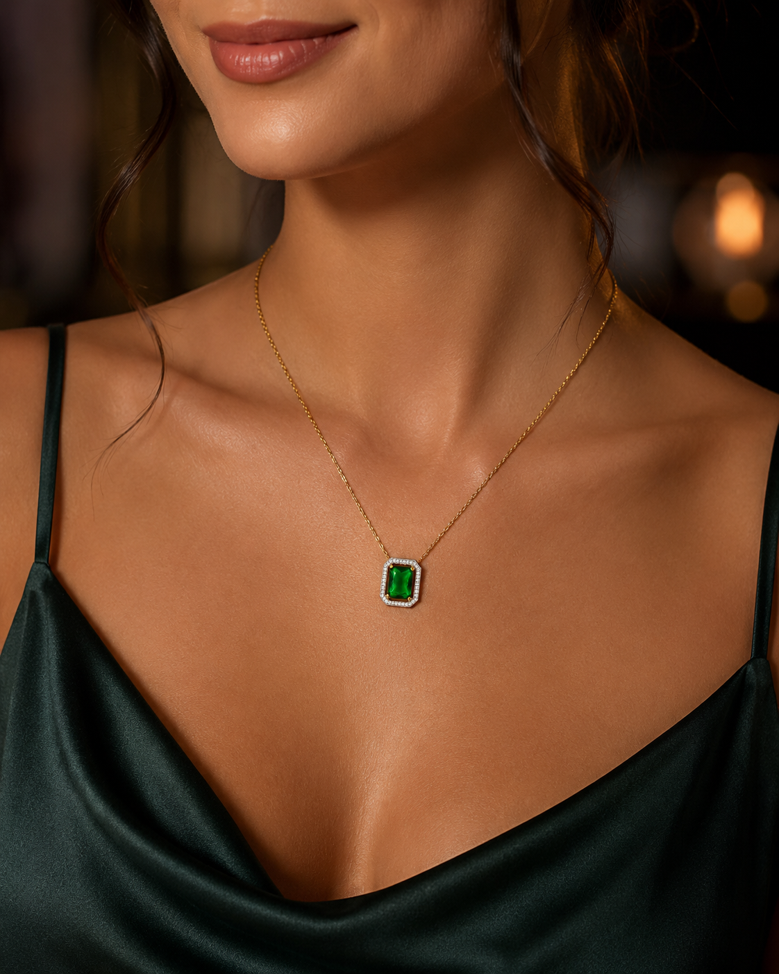 Collier Émeraude Royale – Plaqué Or Jaune 18 Carats