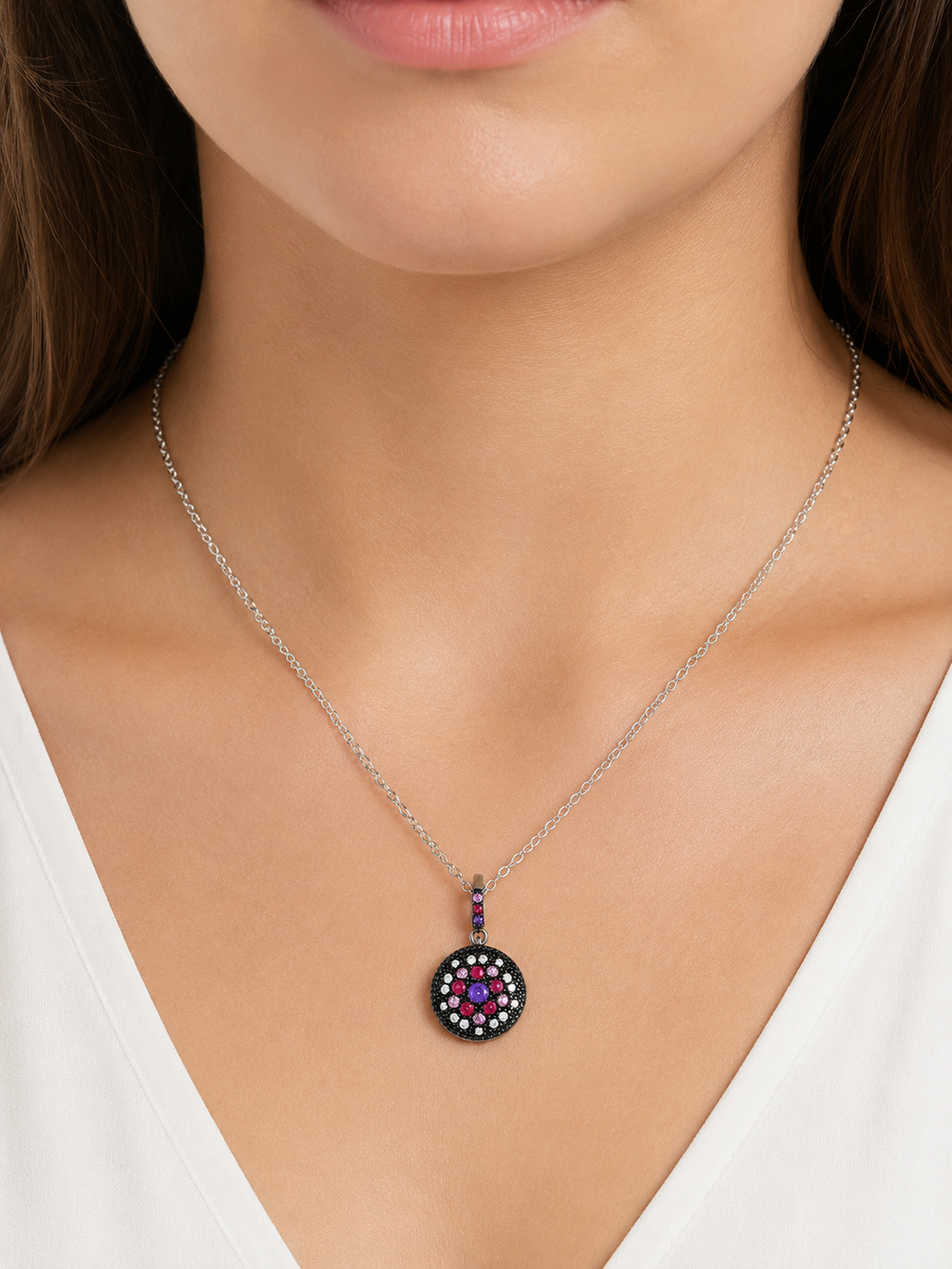 Collier Argent 925 Rhodié & Zirconiums Multicolores