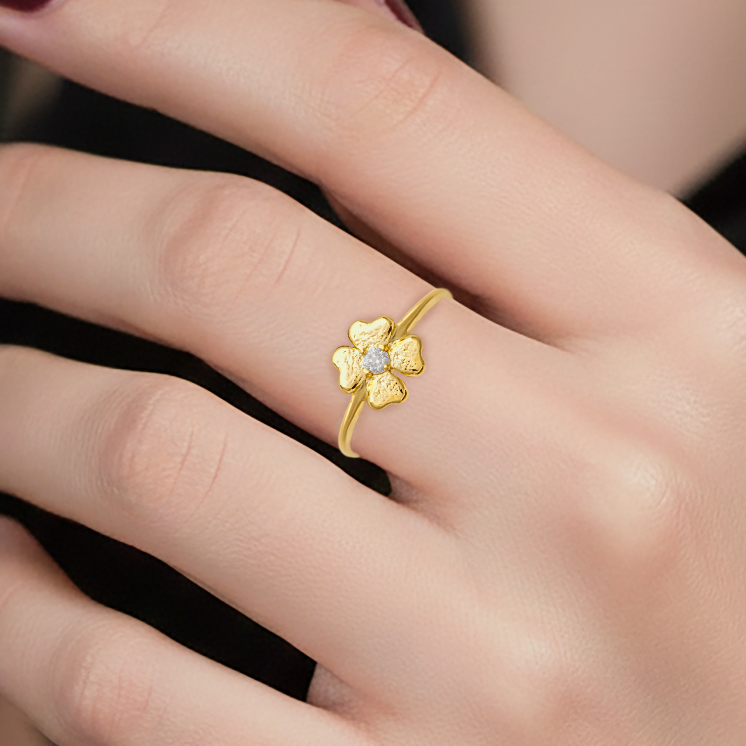 Bague Trèfle en Plaqué Or 18 Carats & Zirconium