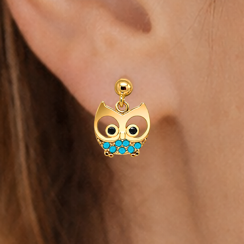 Boucles d’oreilles Hibou – Plaqué Or 18 Carats & Zirconium
