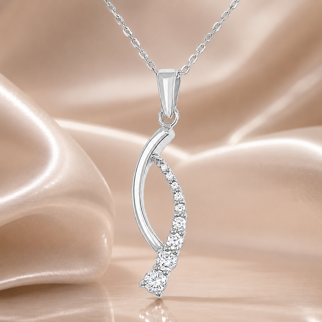 Collier Argent 925 Rhodié & Zirconiums – Élégance Courbe