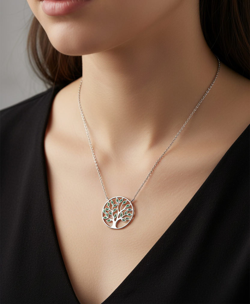 Collier Grand Arbre de Vie en Argent 925 Rhodié