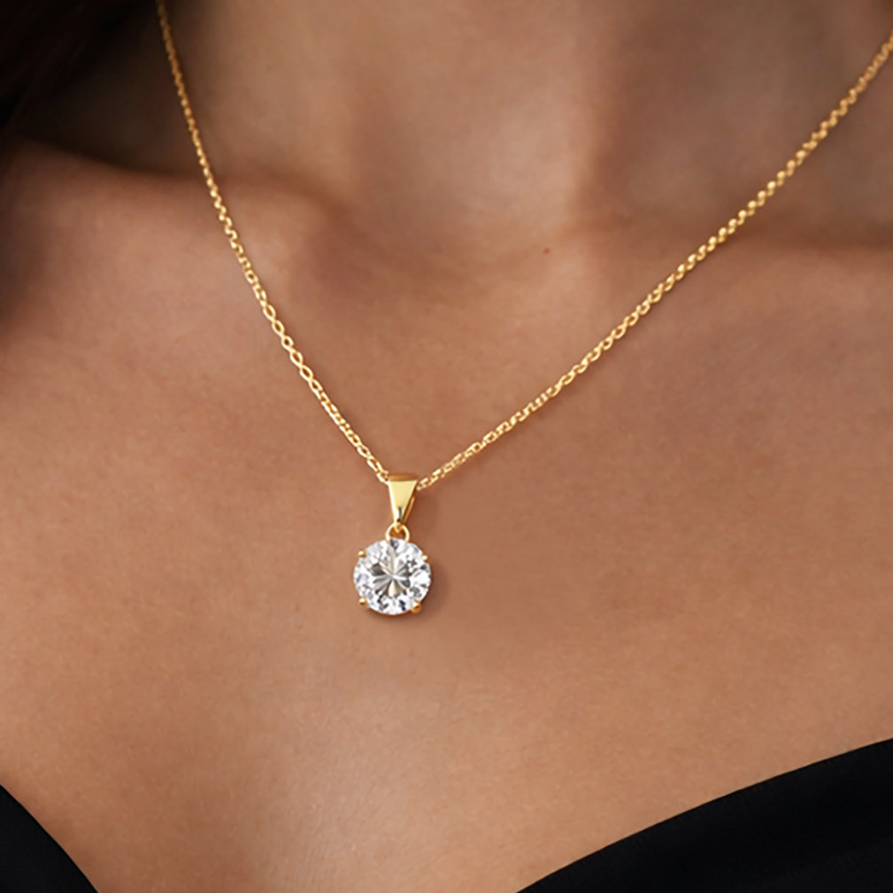 Collier Solitaire Zirconium – Plaqué Or 18 Carats