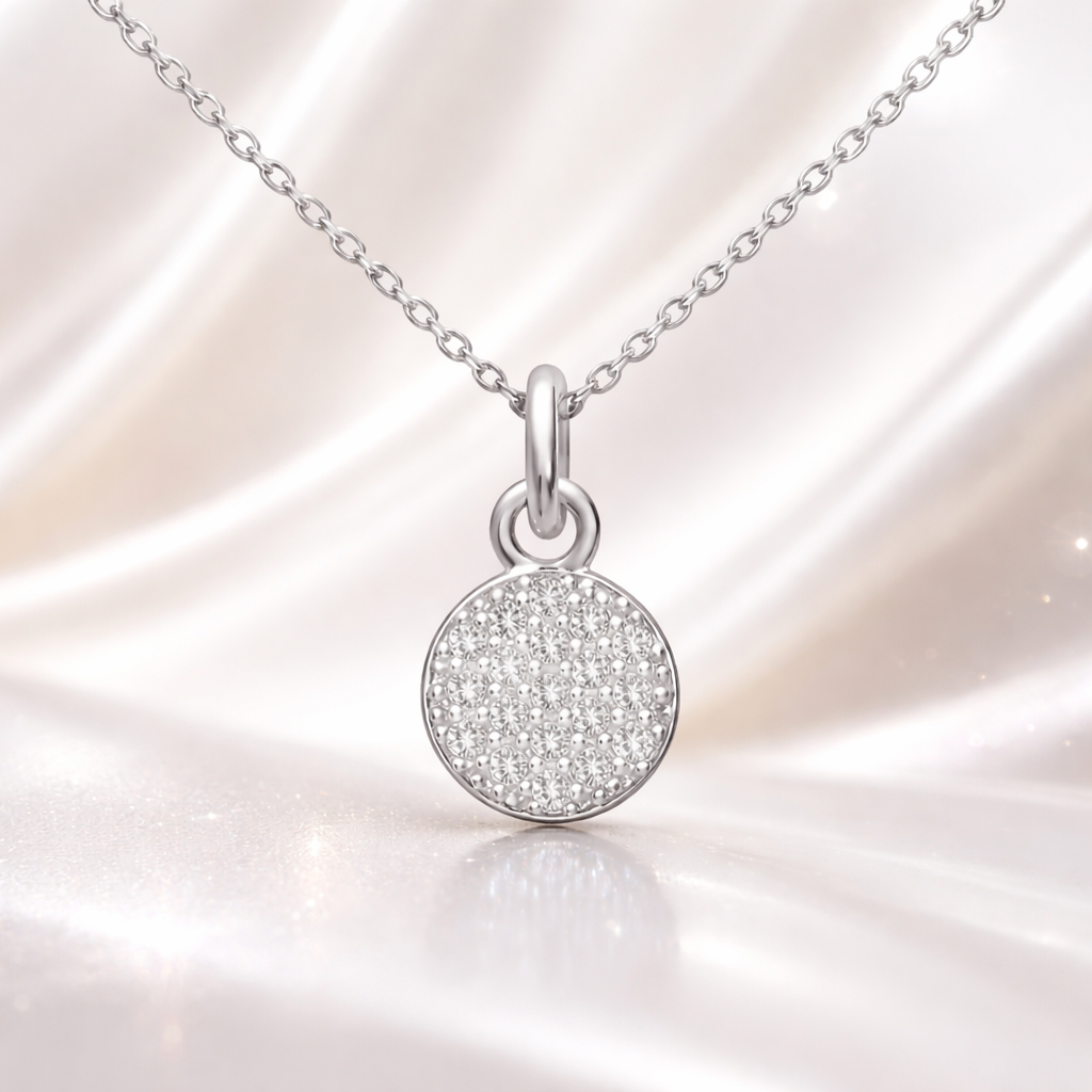 Collier Pastille Pavée – Argent 925 Rhodié & Zirconiums