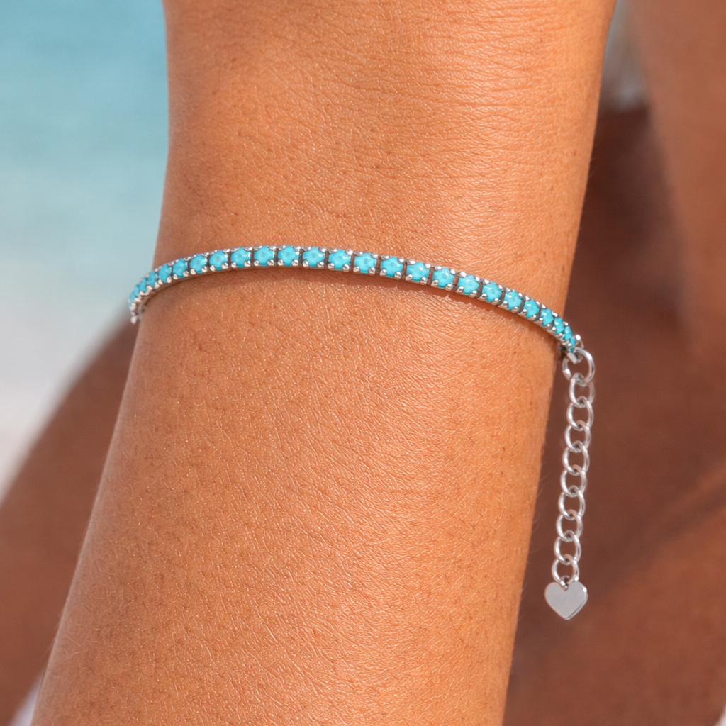 Bracelet en argent 925 rhodié & imitation turquoise