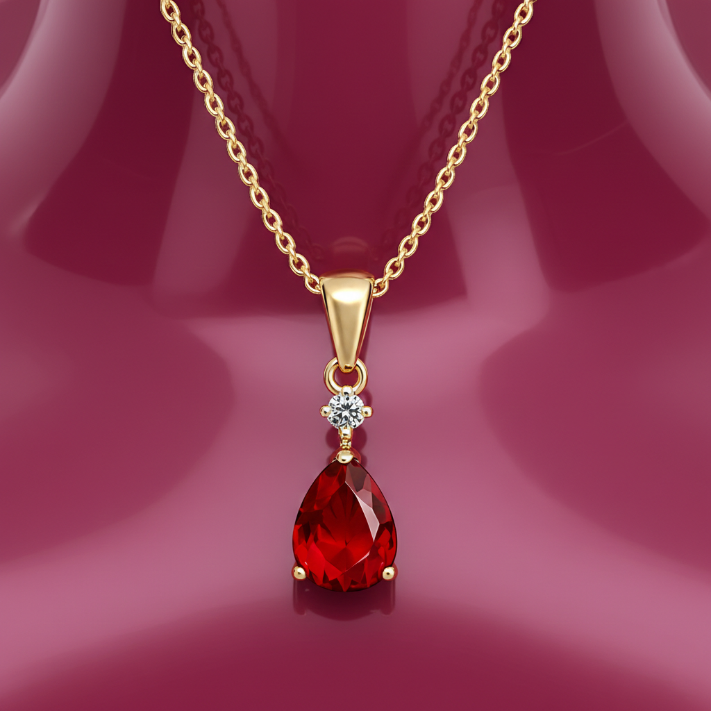 Collier Goutte Rouge – Plaqué Or 18 Carats & Zirconium