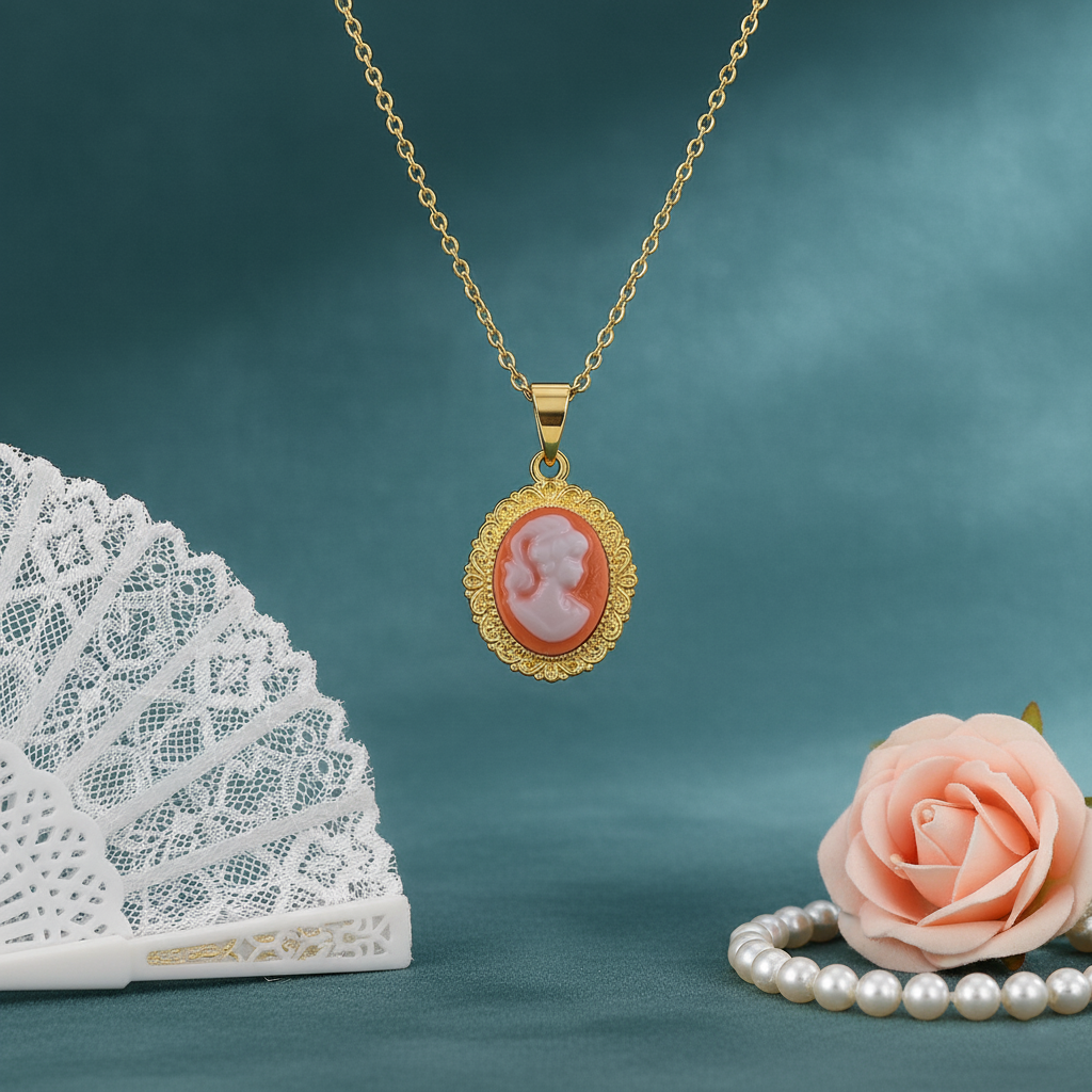 Collier Camée rouge – Plaqué Or - Élégance intemporelle & charme vintage