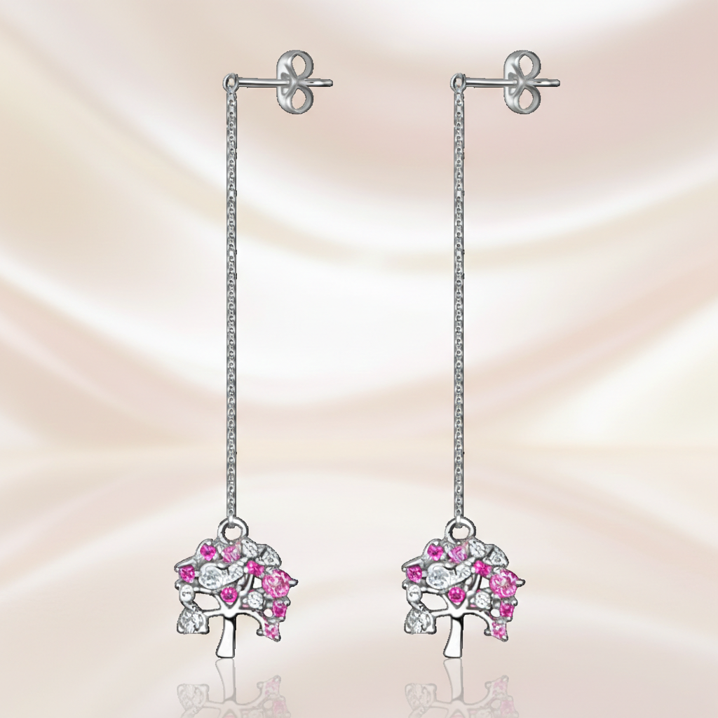 Boucles d’oreilles Arbre de Vie – Argent 925 rhodié & Zirconium