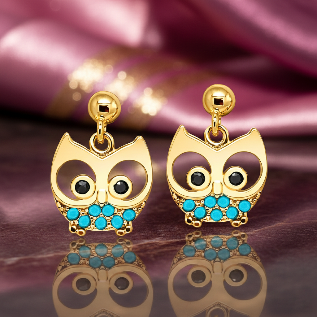 Boucles d’oreilles Hibou – Plaqué Or 18 Carats & Zirconium