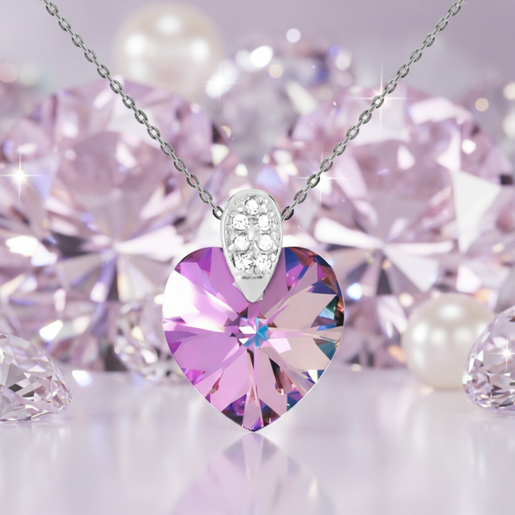 Collier Cœur en Argent 925 Rhodié & Cristal Violet