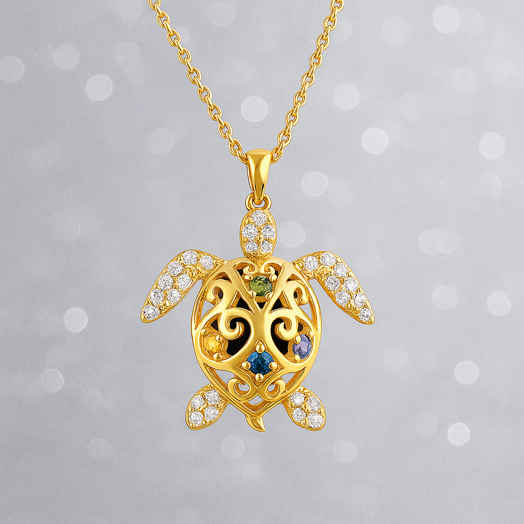 Collier Tortue en Plaqué Or – Zirconium Multicolore | Chaîne 40 + 5 cm