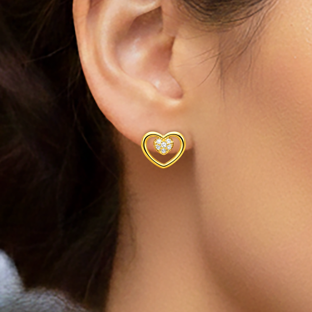 Boucles d’oreilles Cœur – Plaqué Or 18 Carats & Zirconium