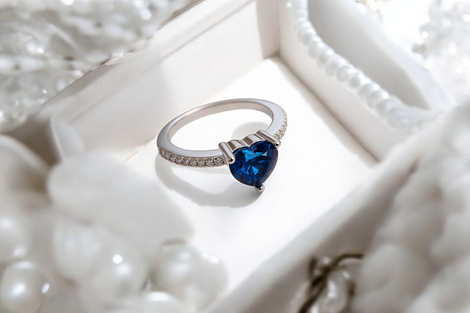 Bague Cœur Bleu en Argent 925 Rhodié – Zirconium