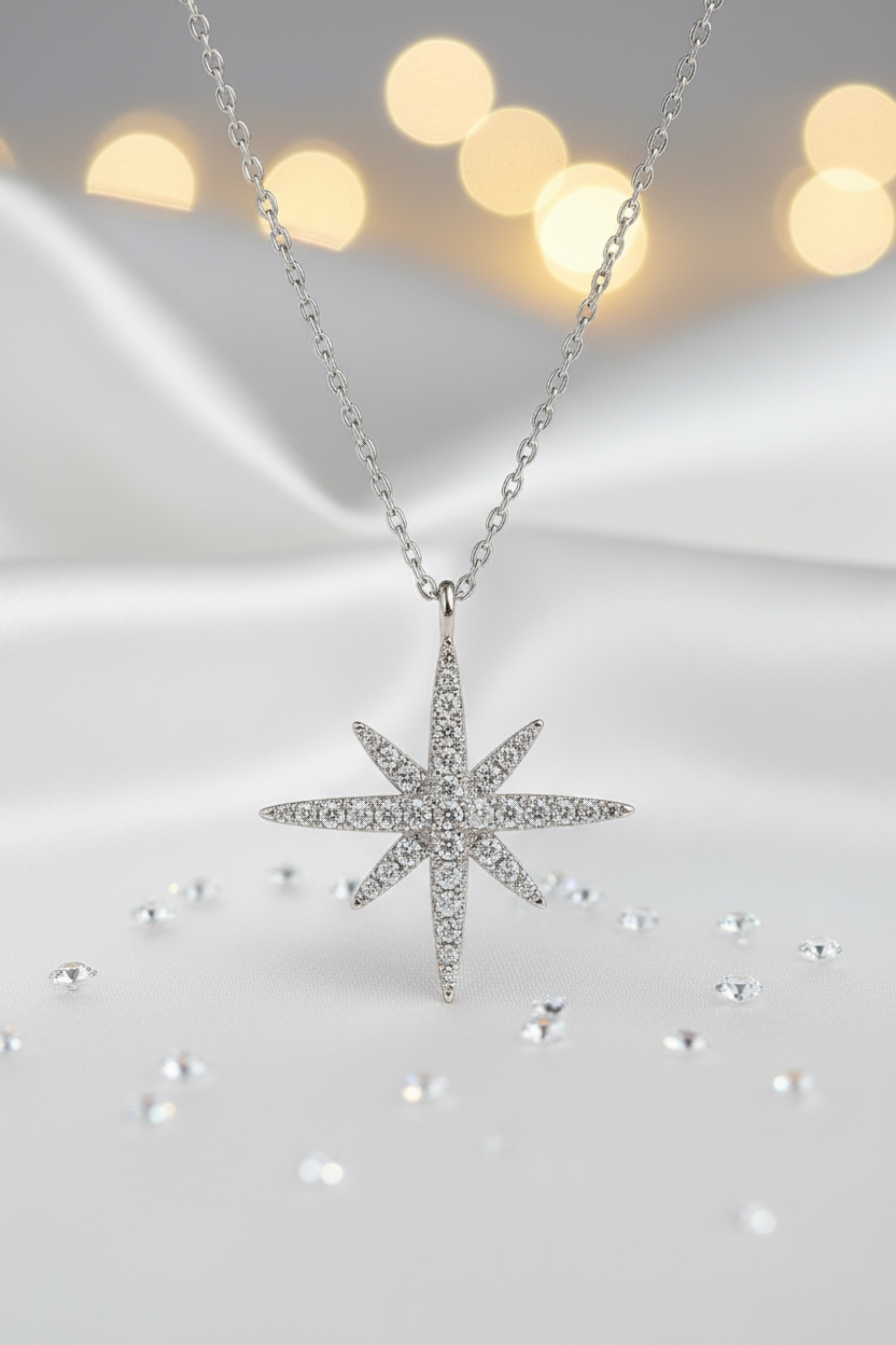 Collier Étoile en Argent 925 Rhodié – Zirconium étincelant