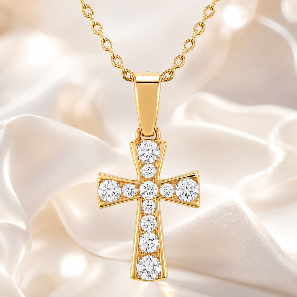 Collier Croix Zirconium Plaqué Or Jaune 18 Carats