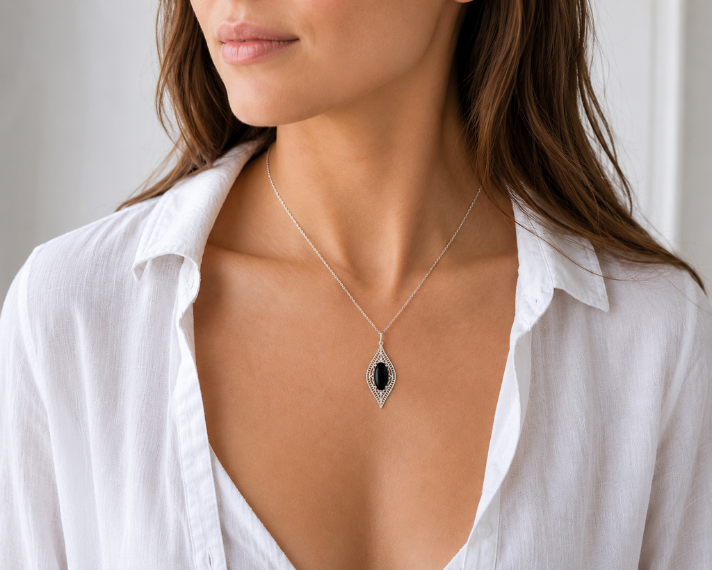 Collier Onyx Noir & Argent 925 Rhodié