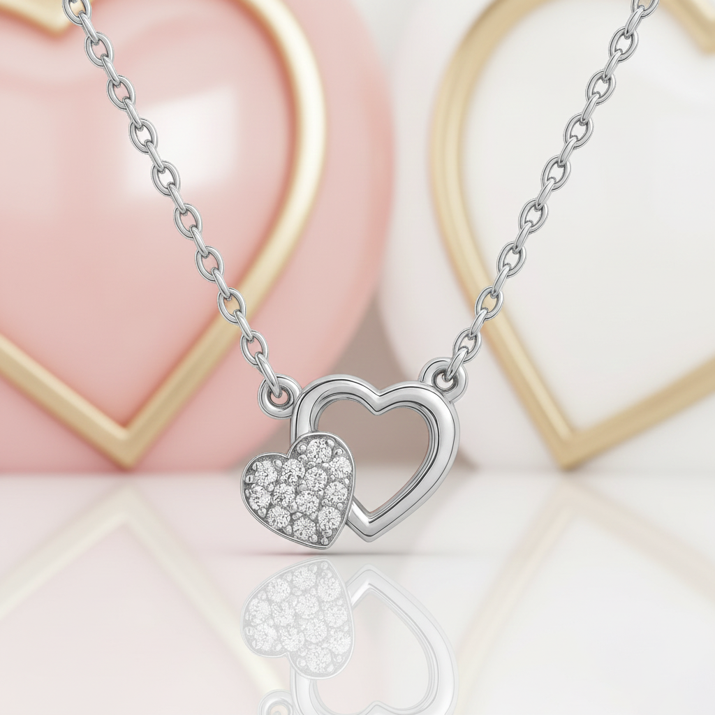 Collier Double Cœur – Argent 925 & Zirconium