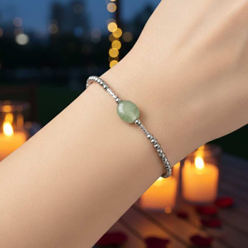 Bracelet en Argent 925 Rhodié & Quartzite Verte