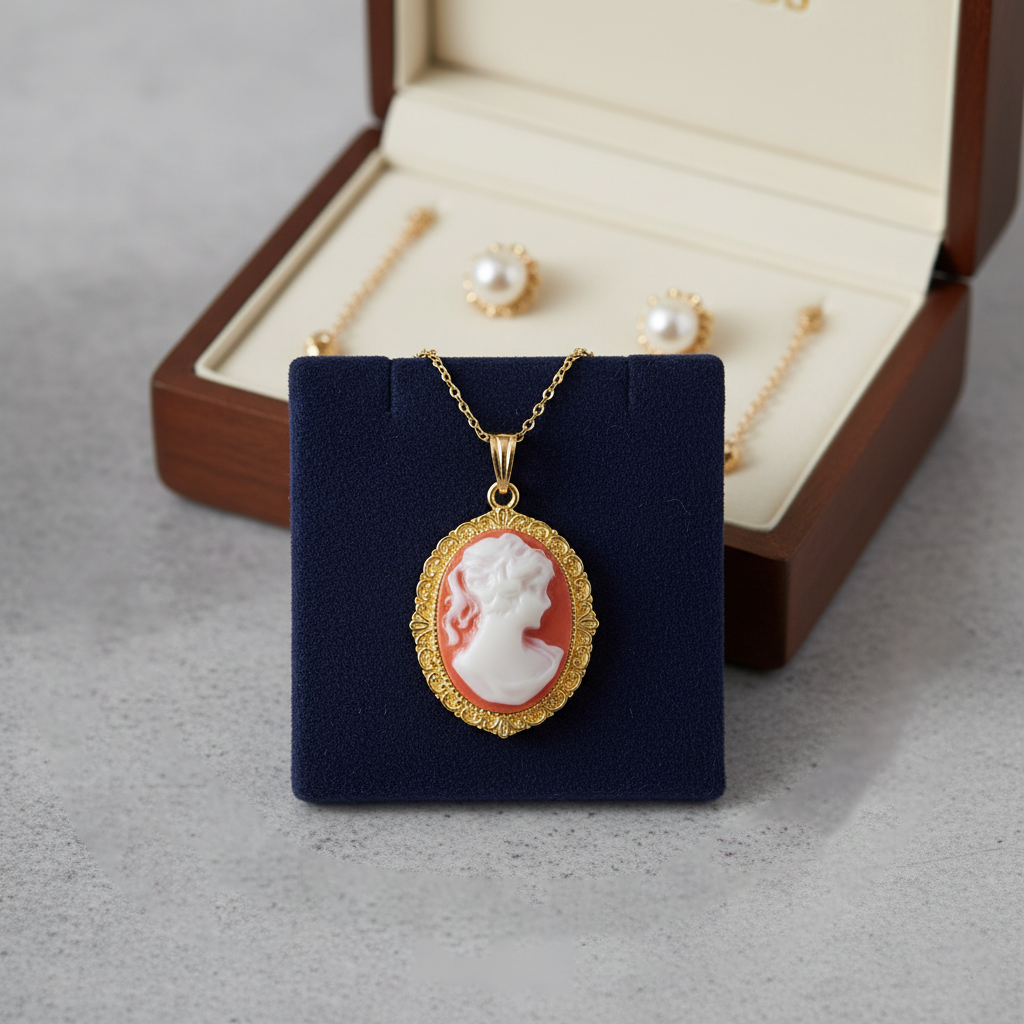 Collier Grand Camée rouge – Plaqué Or | Bijou Vintage Élégant