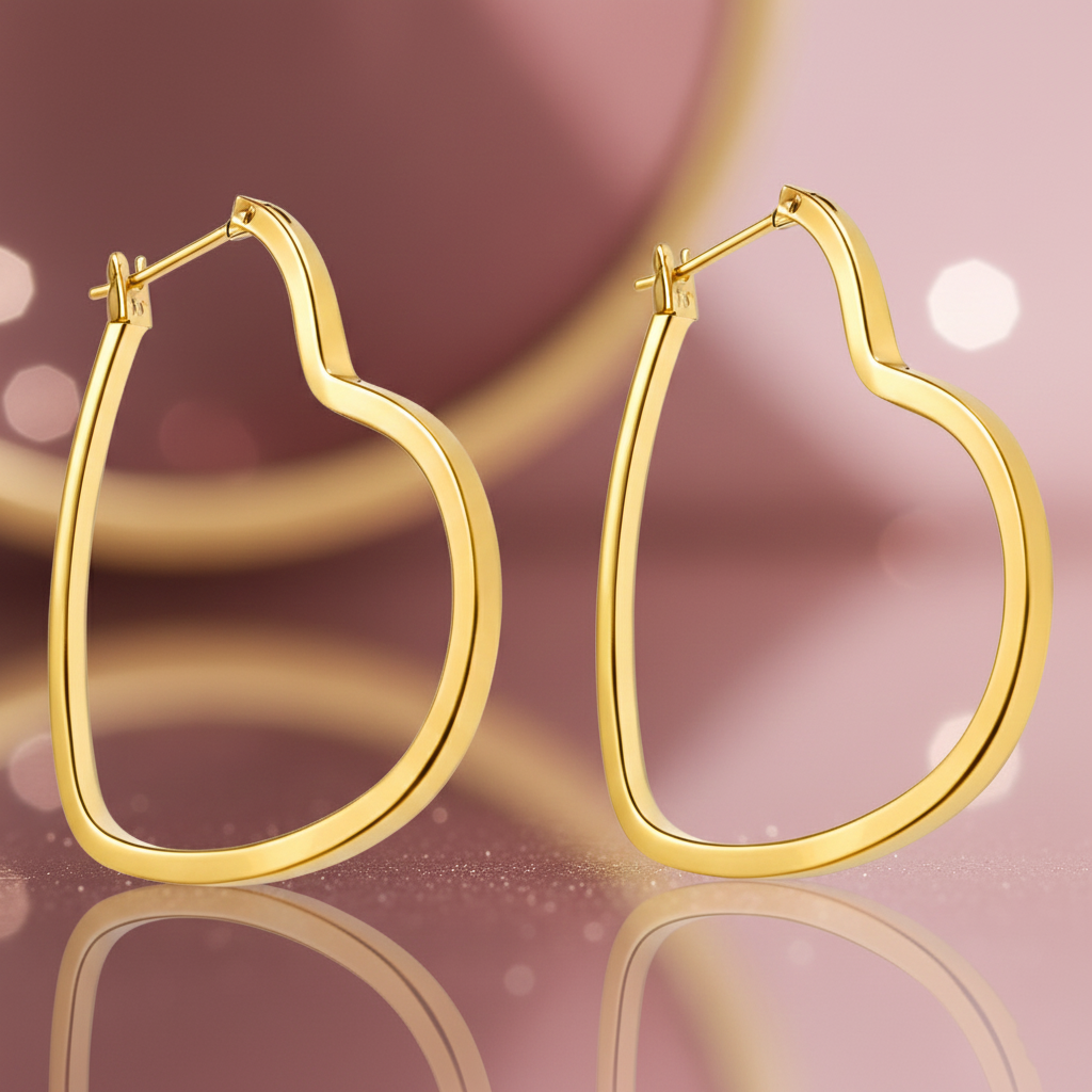 Boucles d’oreilles créoles Cœur – Plaqué or 18 carats