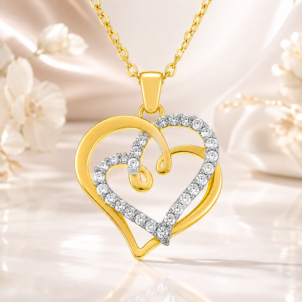 Collier Cœurs Entrelacés – Plaqué Or 18 Carats & Zirconiums