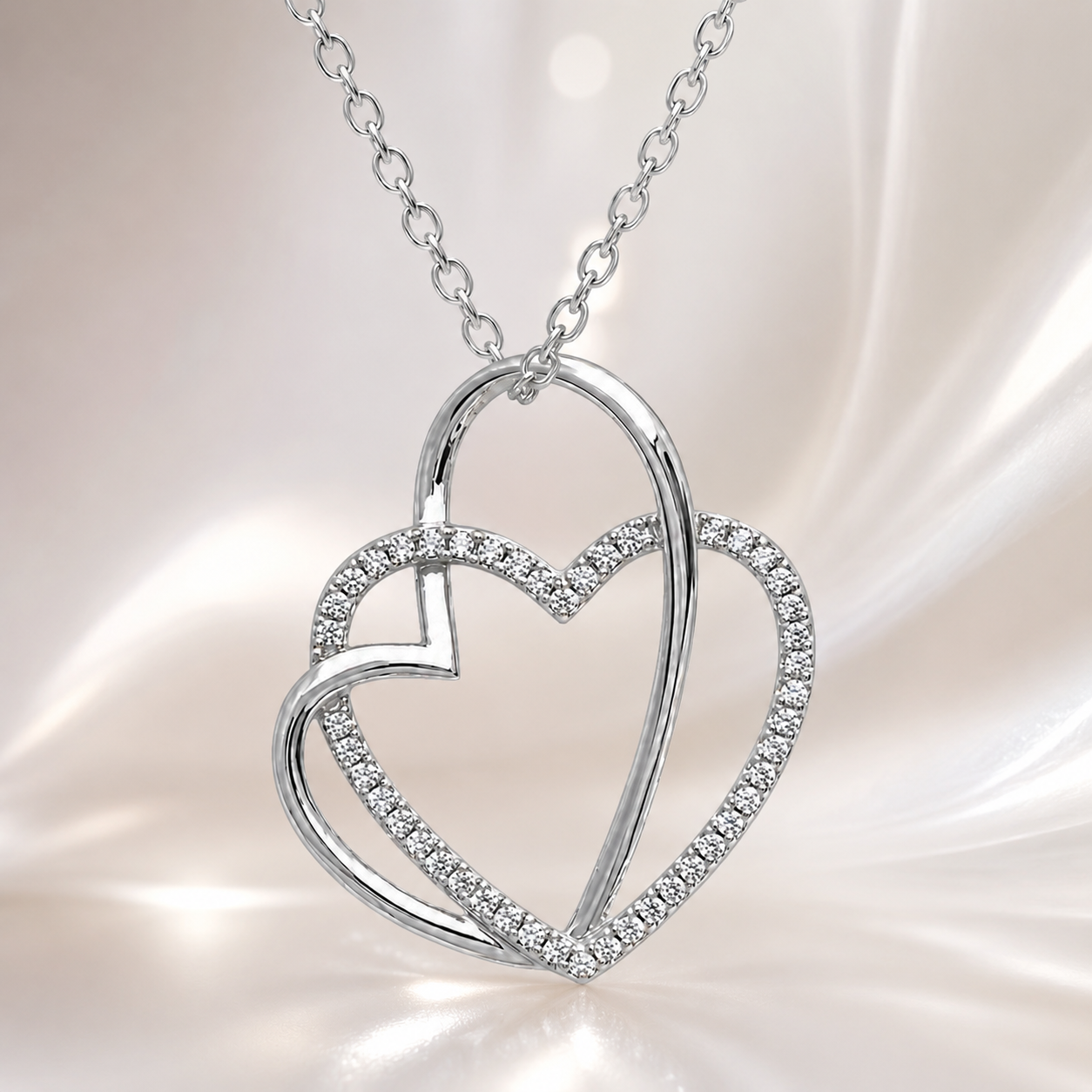 Collier Cœurs Entrelacés en Argent 925 Rhodié & Zirconiums