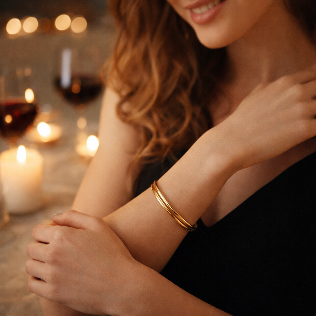 Bracelet 2 Anneaux Entrelacés – Plaqué Or 18 Carats