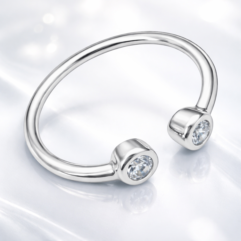 Bague ouverte double zirconium – Argent 925 rhodié