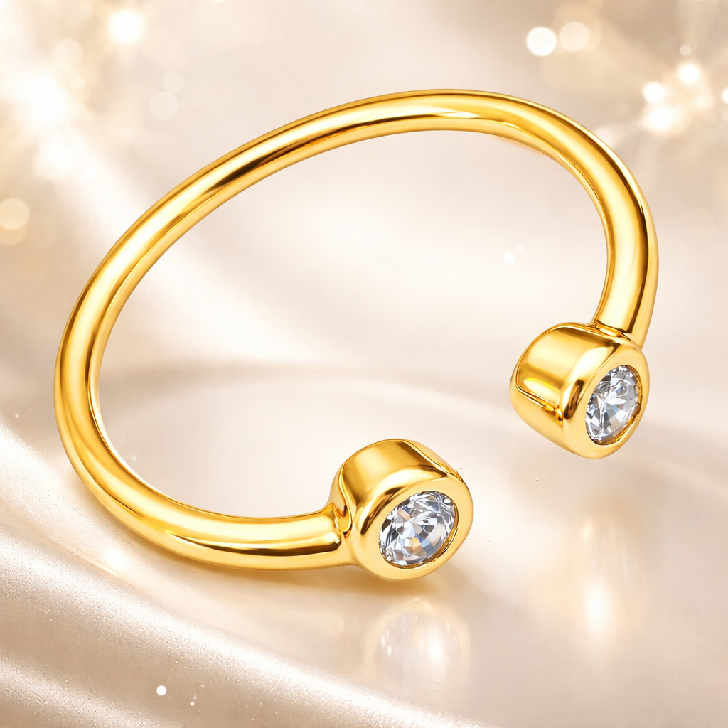 Bague ouverte double zirconium – Plaqué or