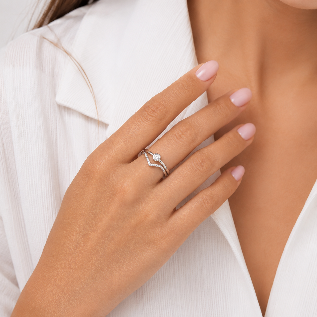 Bague Double Élégance Argent 925 Rhodié & Zirconiums