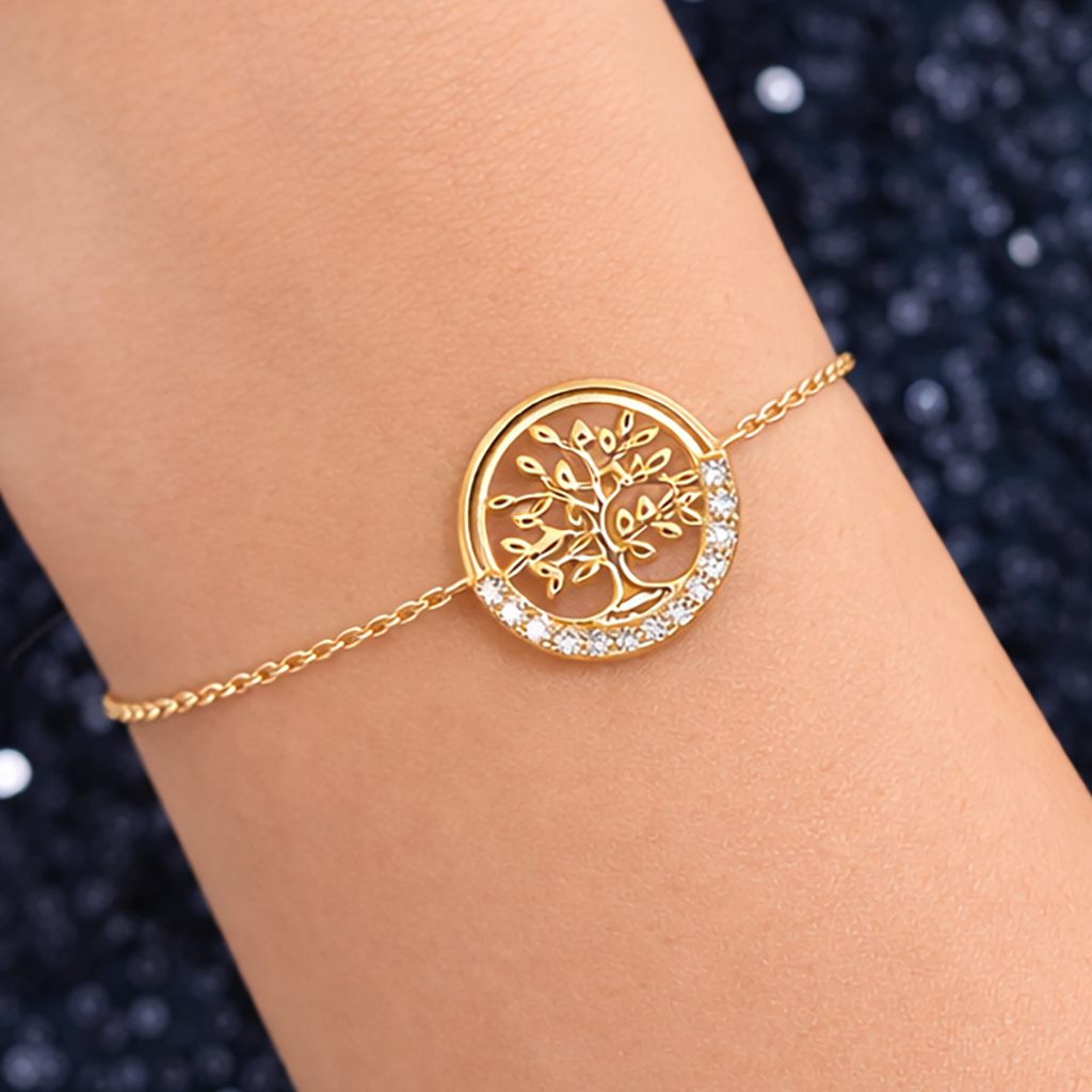 Bracelet Arbre de Vie en Plaqué Or 18 Carats & Zirconium
