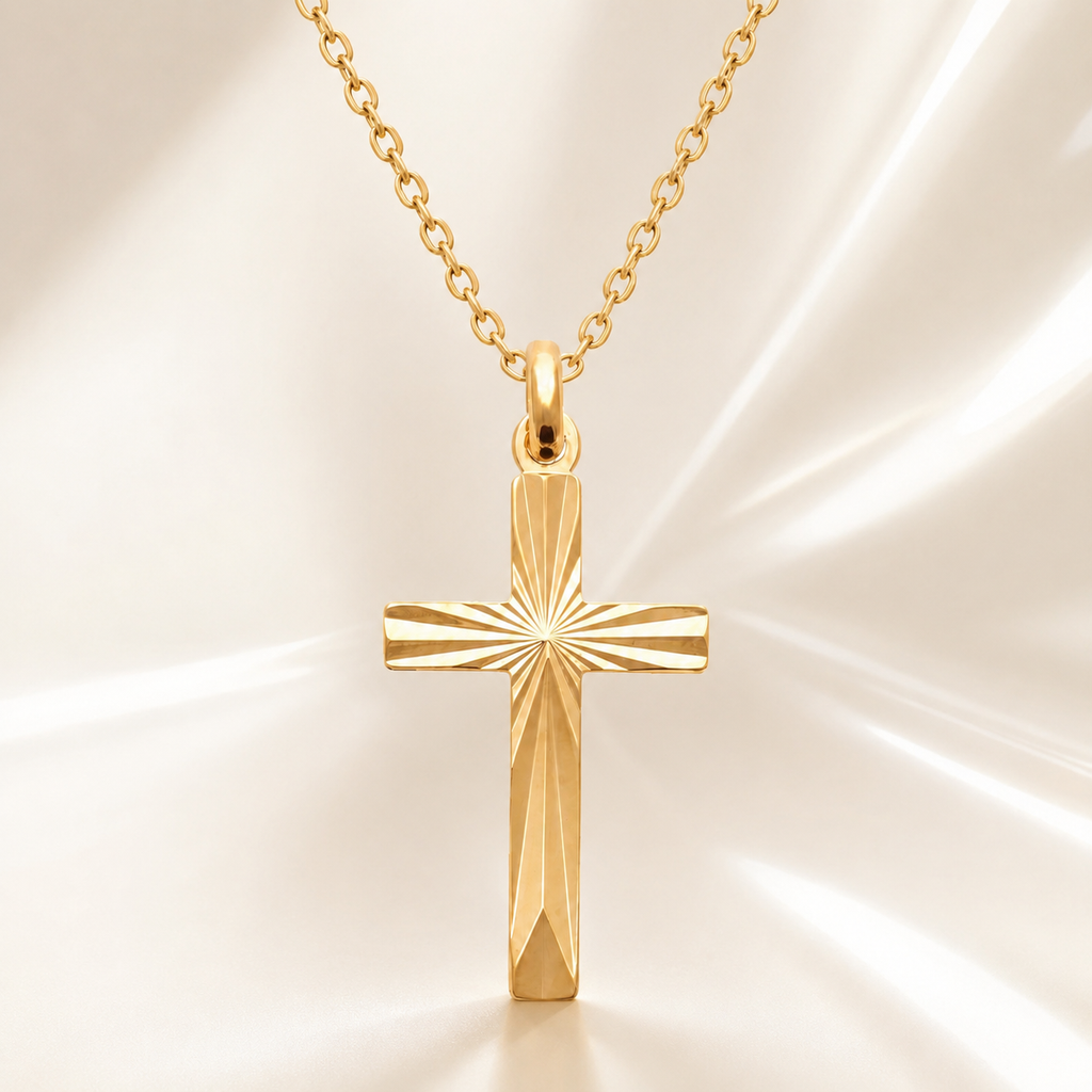 Collier Croix en Plaqué Or Jaune 18 Carats – Pendentif Gravé | Orinae