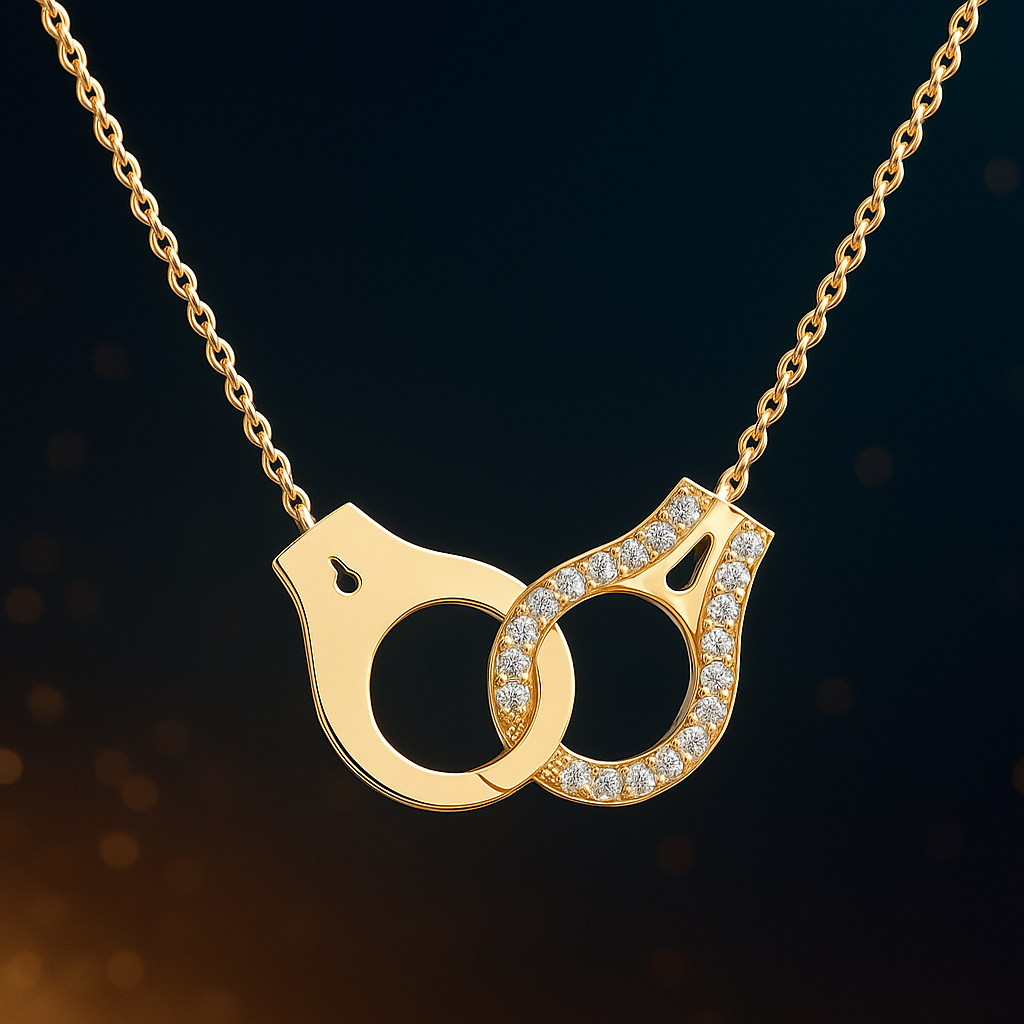 Collier Menottes Plaqué Or – Zirconium Étincelant | Chaîne 40 cm + 5 cm